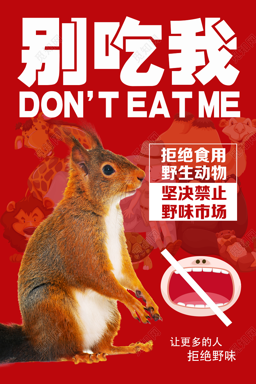 红色简约别吃我疫情病毒拒绝野味拒绝野生动物海报