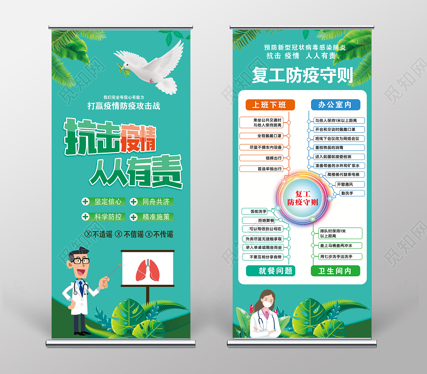 绿色返岗复工重要场所防疫守则图示疫情后防控新冠肺炎展架