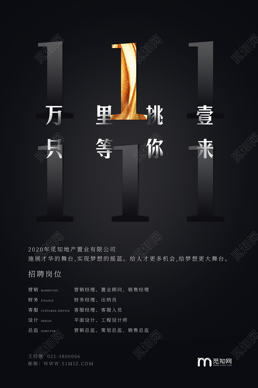 黑色大气房地产招聘海报