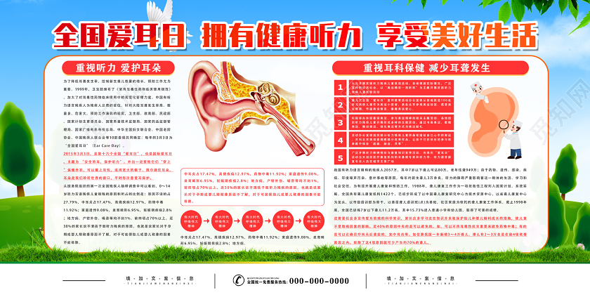 蓝天草地卡通拥有健康听力享受美好生活2020年全国爱耳日宣传