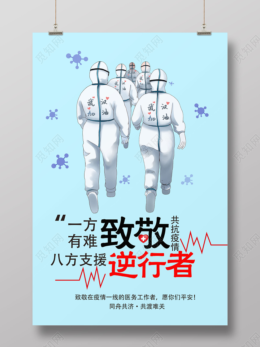 致敬逆行者武汉加油共抗疫情肺炎病毒公益海报