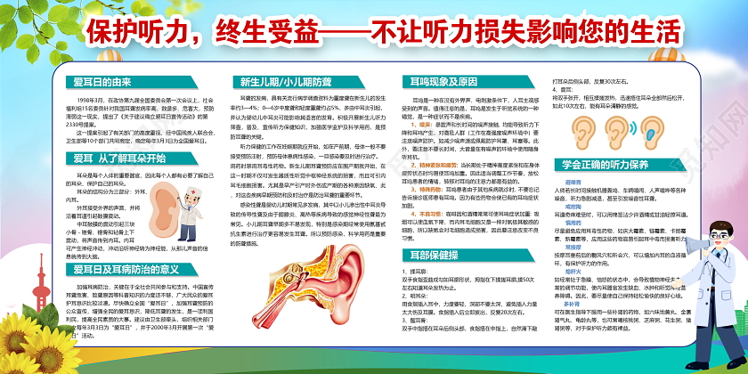 3月3日全国爱耳日保护听力终生受益主题活动宣传栏设计
