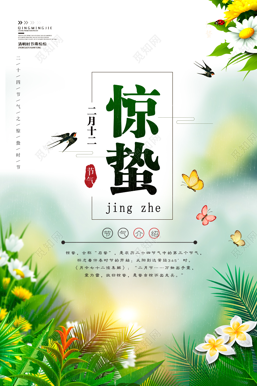 春天中国传统二十四节气惊蛰节气海报