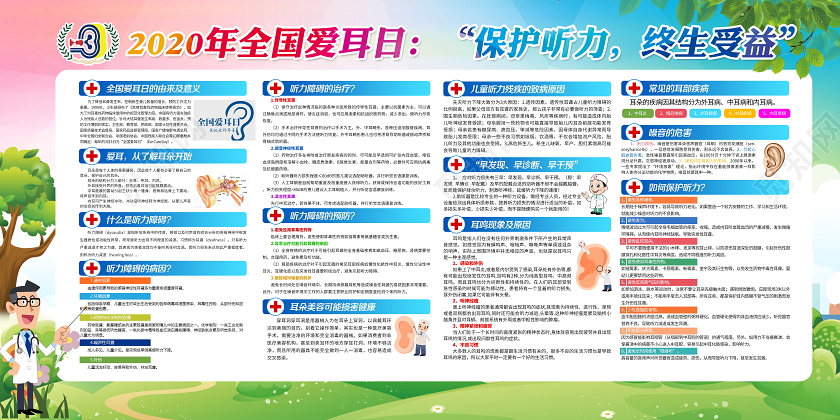 蓝色2020年3月3日爱耳日保持听力终生受益宣传栏展板