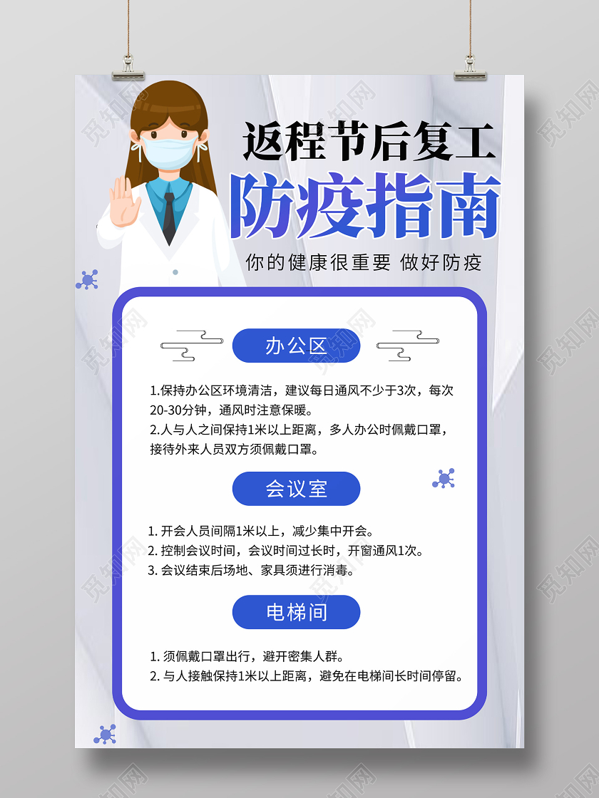 简约返程节后复工疫情防疫指南海报