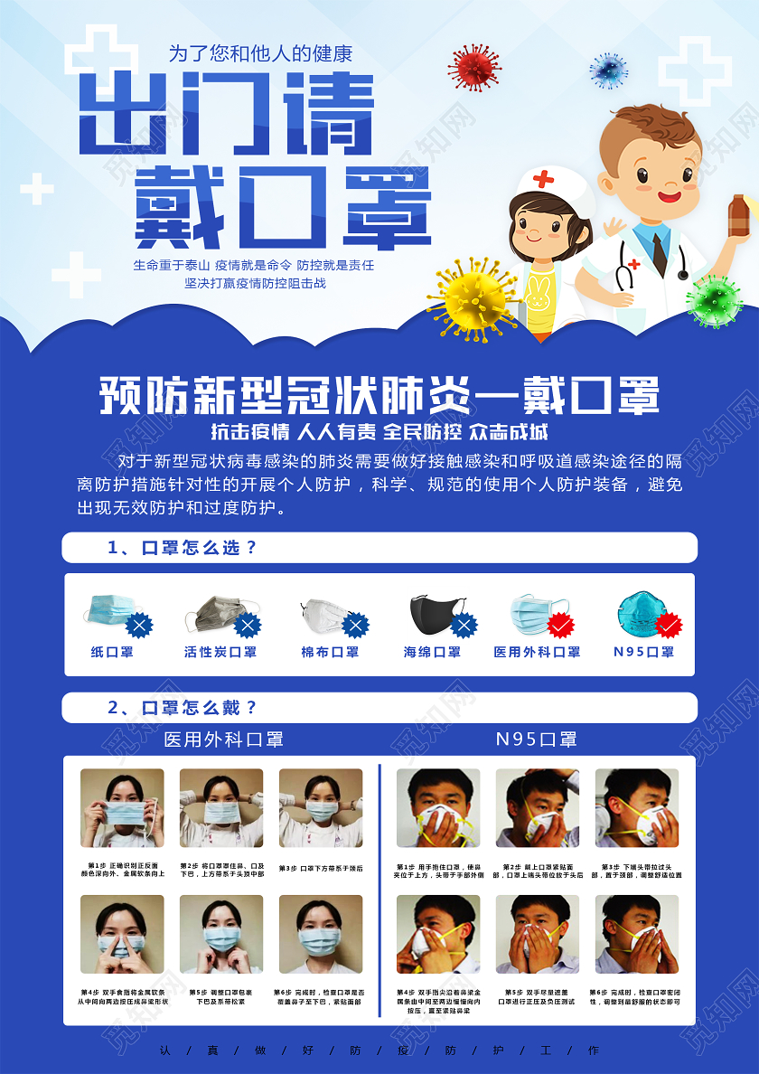 新型冠状病毒肺炎出门请戴口罩大气简约宣传单