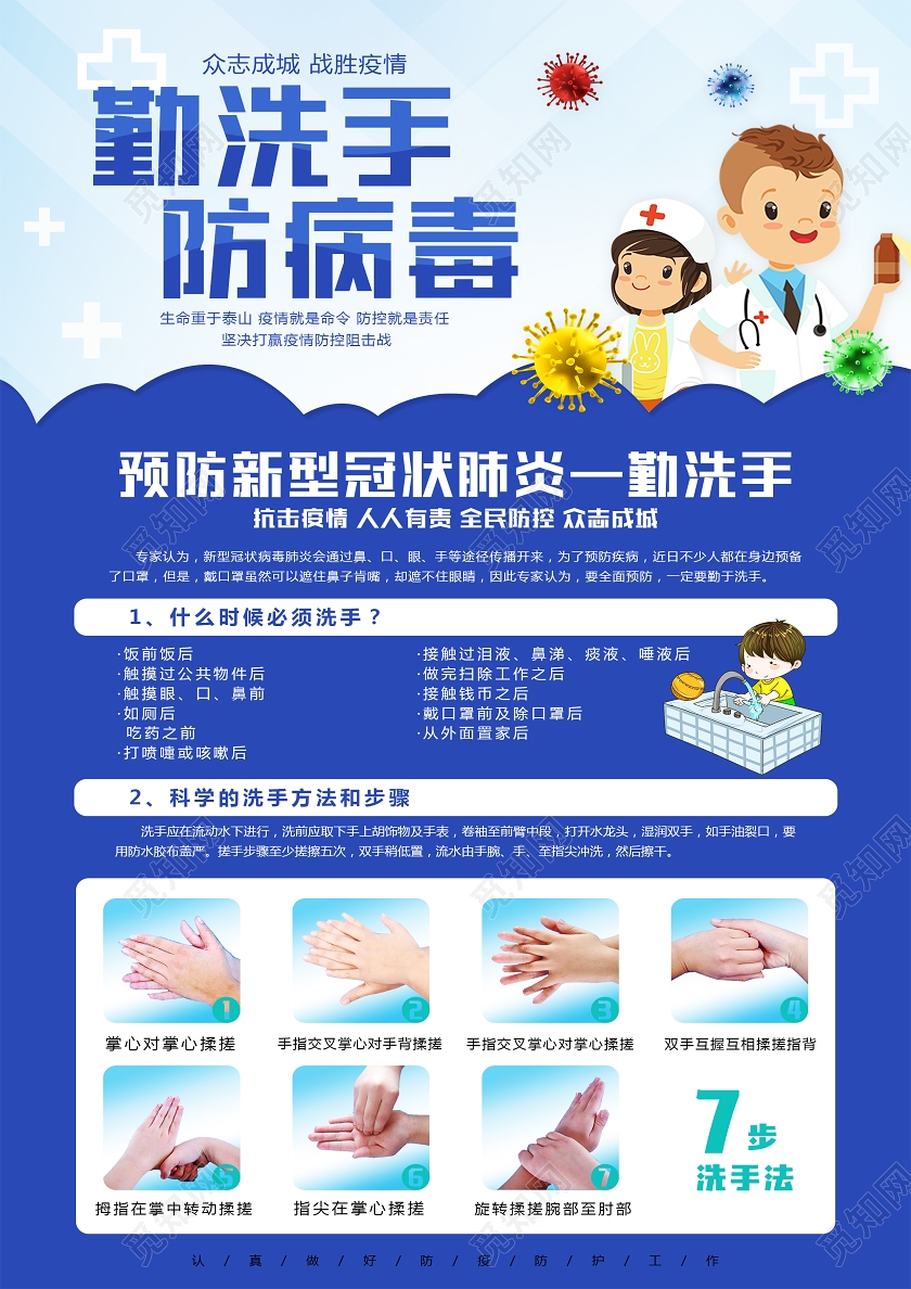 复工新型冠状病毒肺炎戴口罩勤洗手战疫情大气简约宣传单