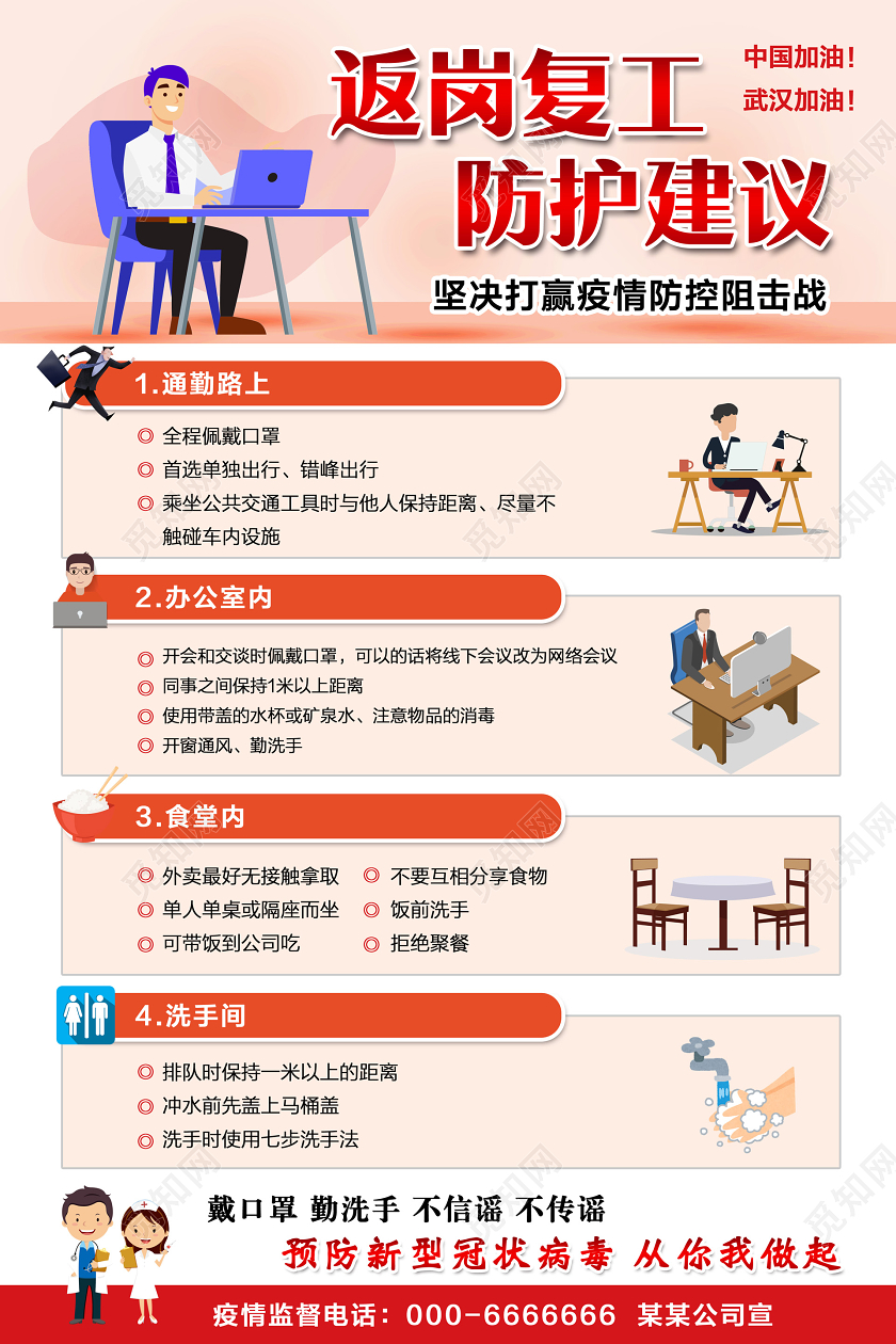 红蓝色简约返岗复工防护建议新型冠状病毒宣传海报
