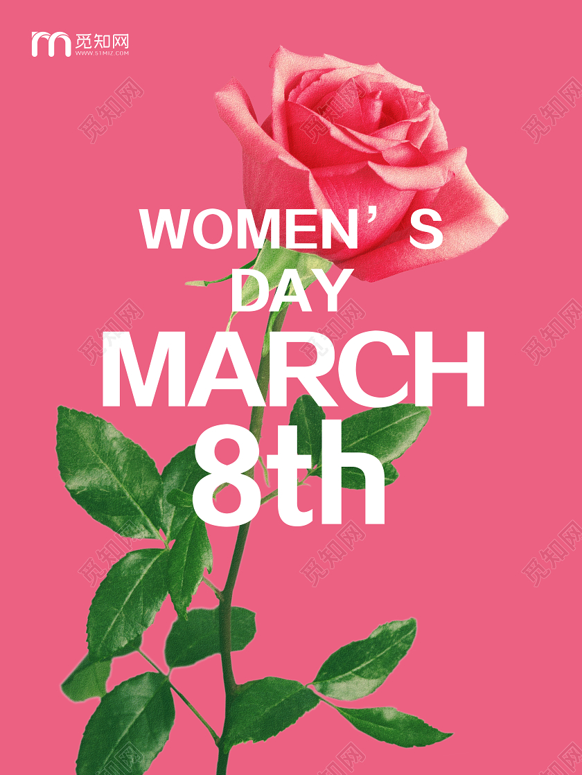 阳春三月粉色简约玫瑰花三月八日妇女节女神节快乐宣传海报三八38妇女节
