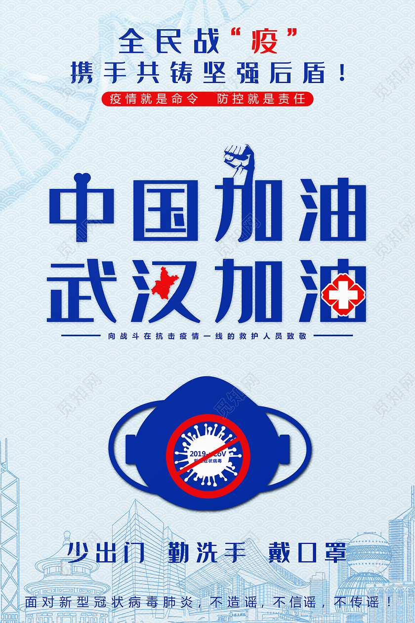 新型冠状病毒肺炎武汉加油中国加油简约双面海报