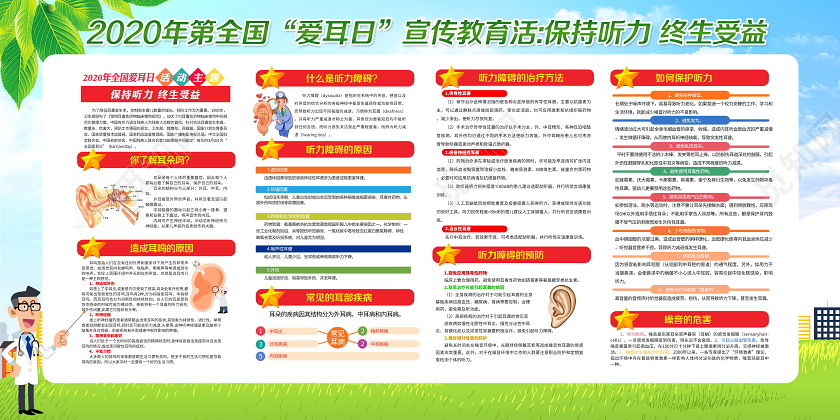 蓝色时尚2020年全国爱耳日活动保持听力终生受益宣传栏展板