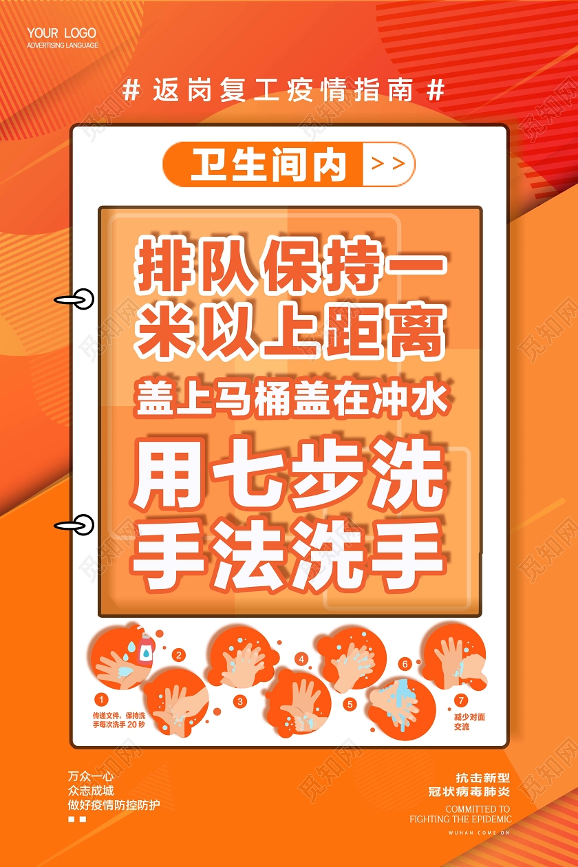 餐饮复工企业返岗复工疫情防范指南卫生间内宣传系列海报