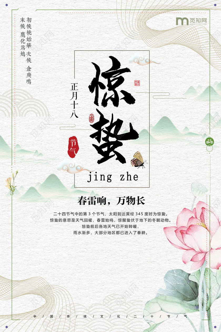白色中式24二十四节气惊蛰海报