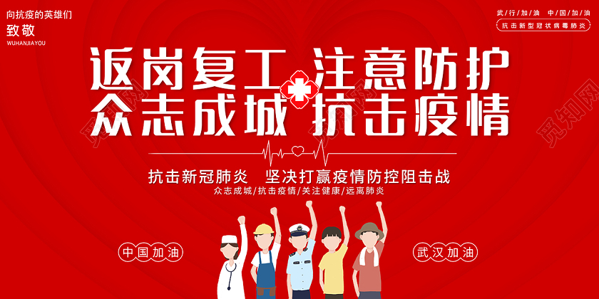 红色创意返岗复工抗击疫情展板设计