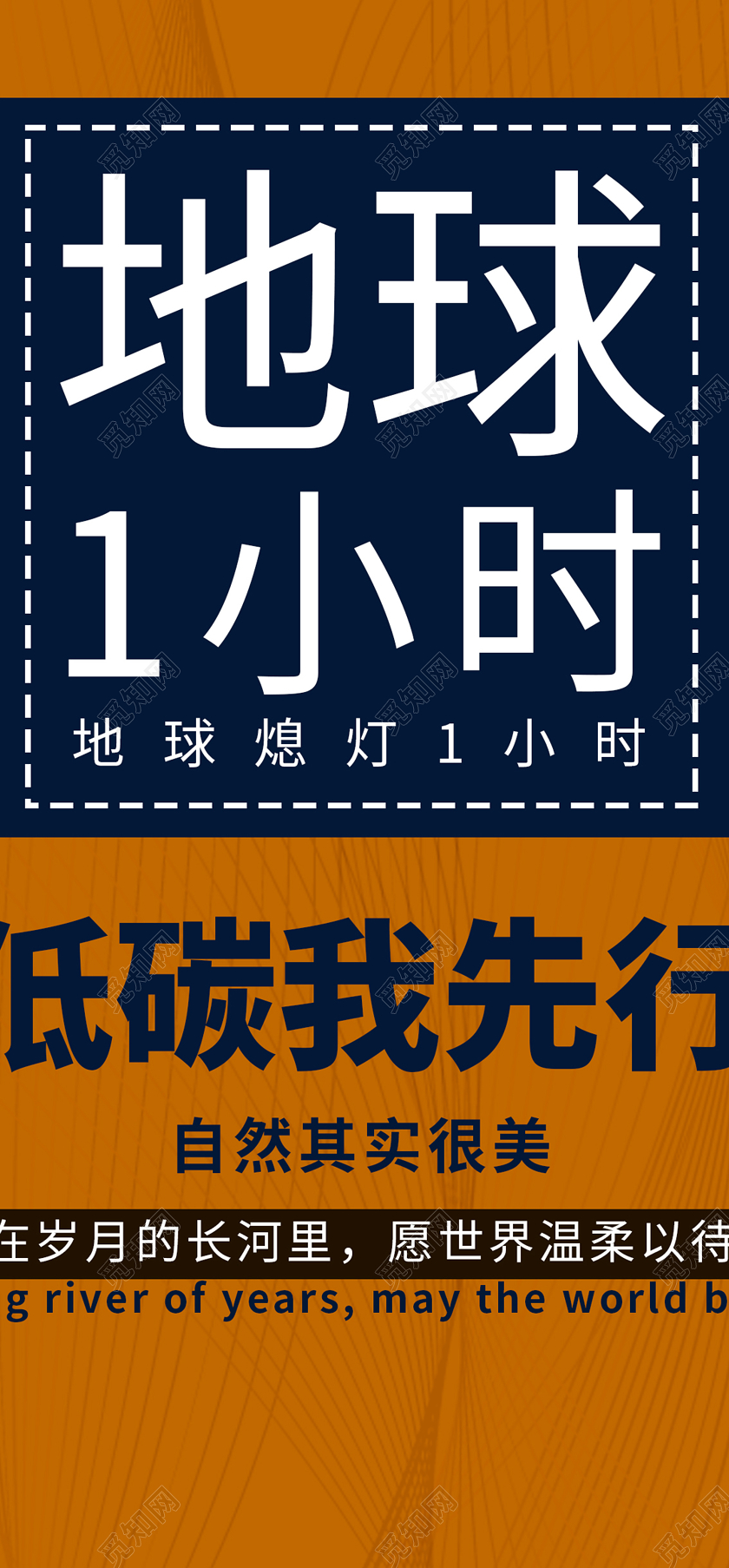 简约风地球熄灯1小时手机海报