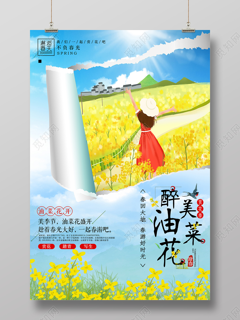 春天油菜花小清新风格海报设计