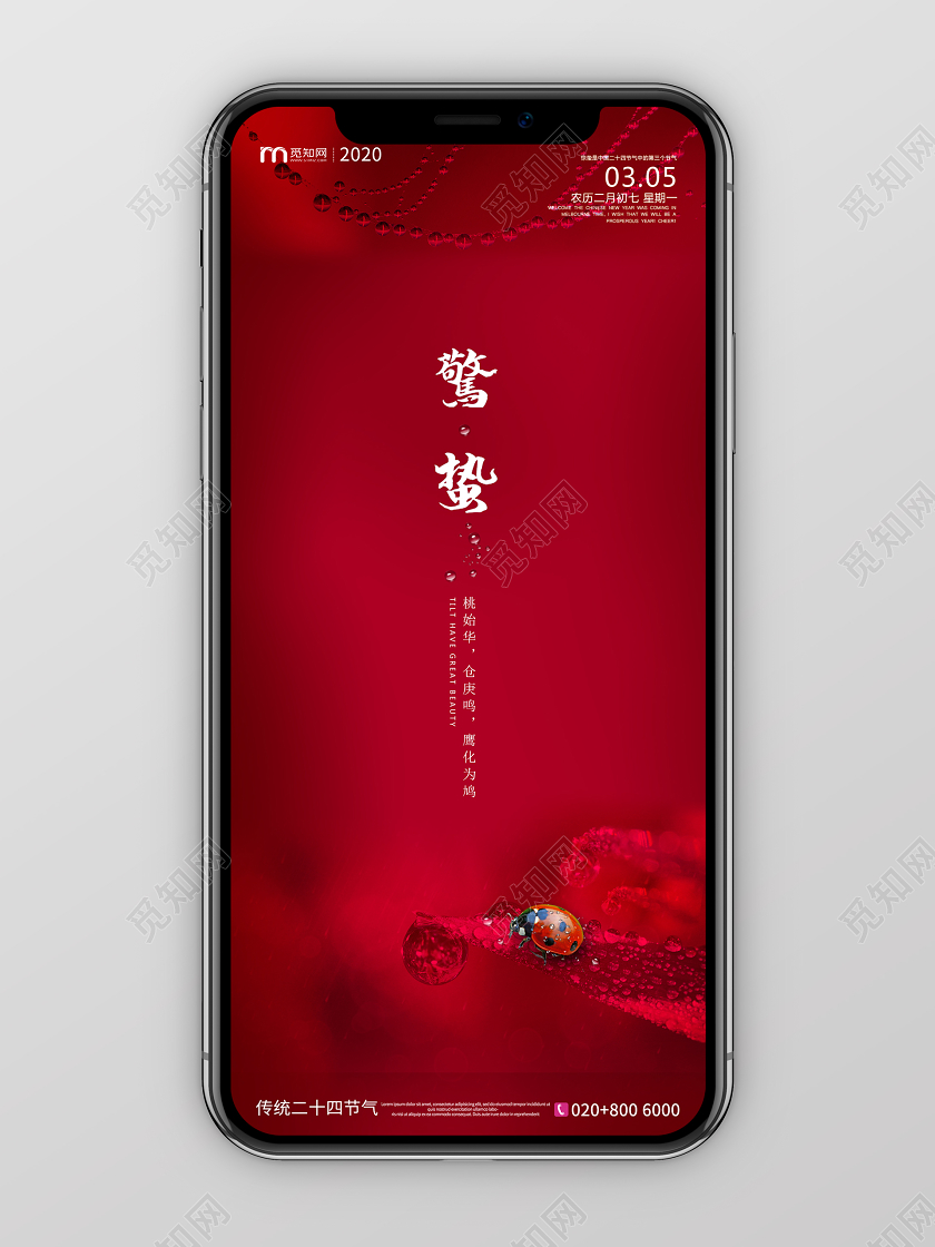 红色简约风中国传统24节气惊蛰手机海报