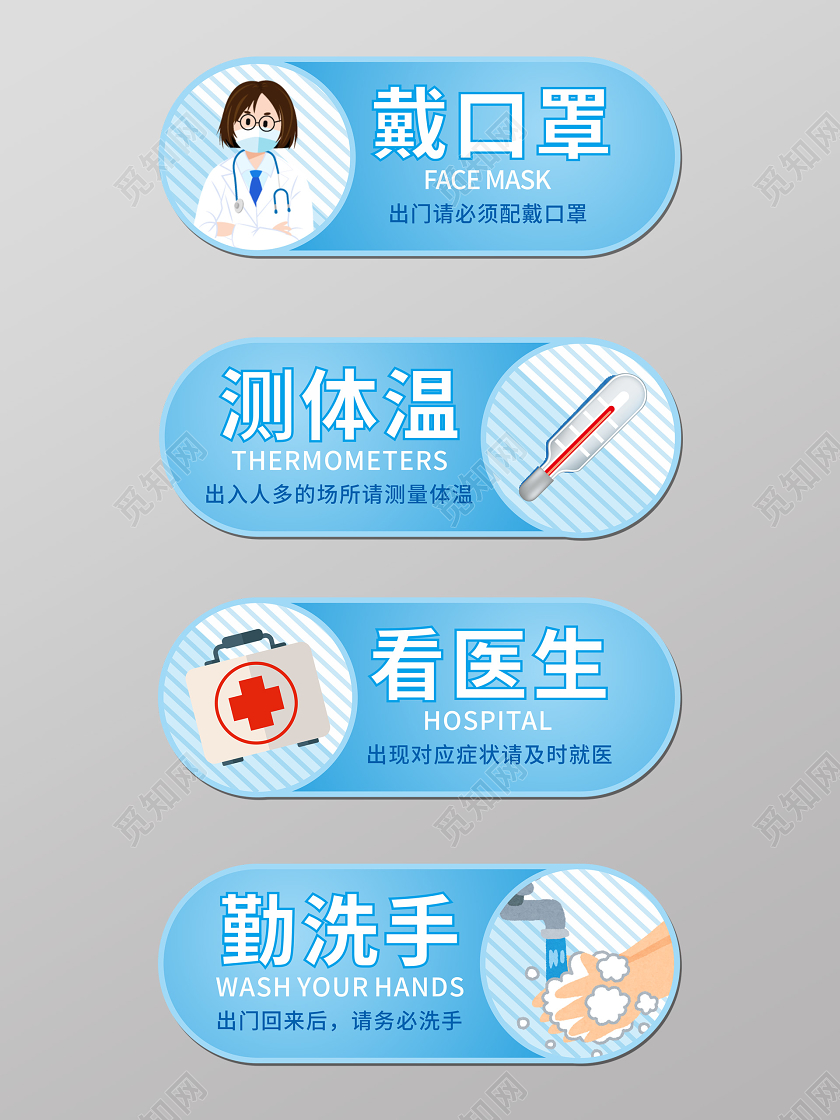 蓝色卡通简约戴口罩防疫情防控温馨提示牌防疫情防控温馨提示牌卡券