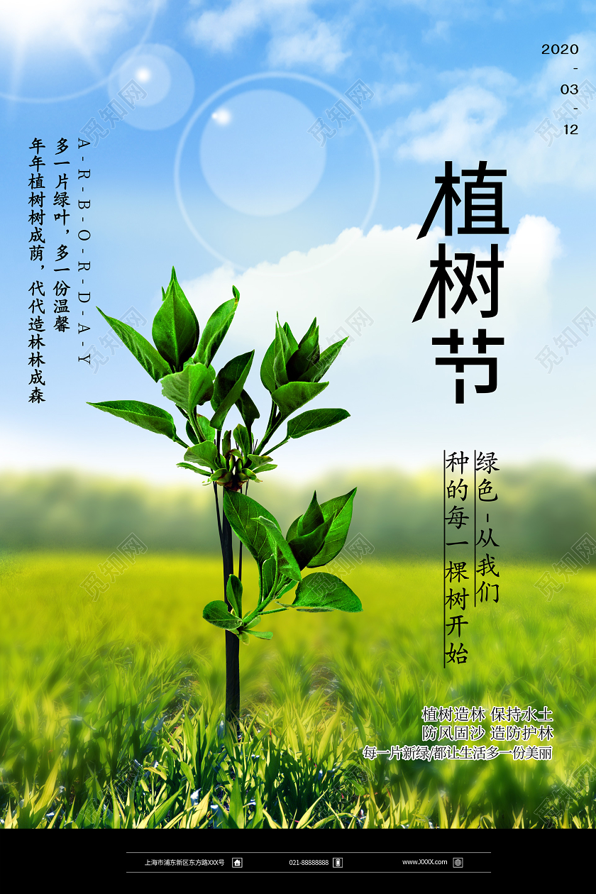 简约大气蓝色系312植树节宣传海报