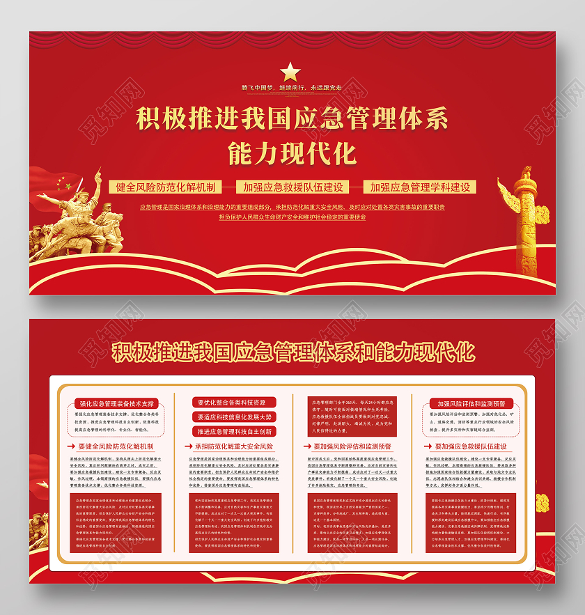 党课党建党政红色大气党建党课推进应急管理系统现代化展板