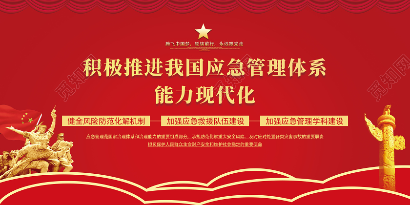 党课党建党政红色大气党建党课推进应急管理系统现代化展板