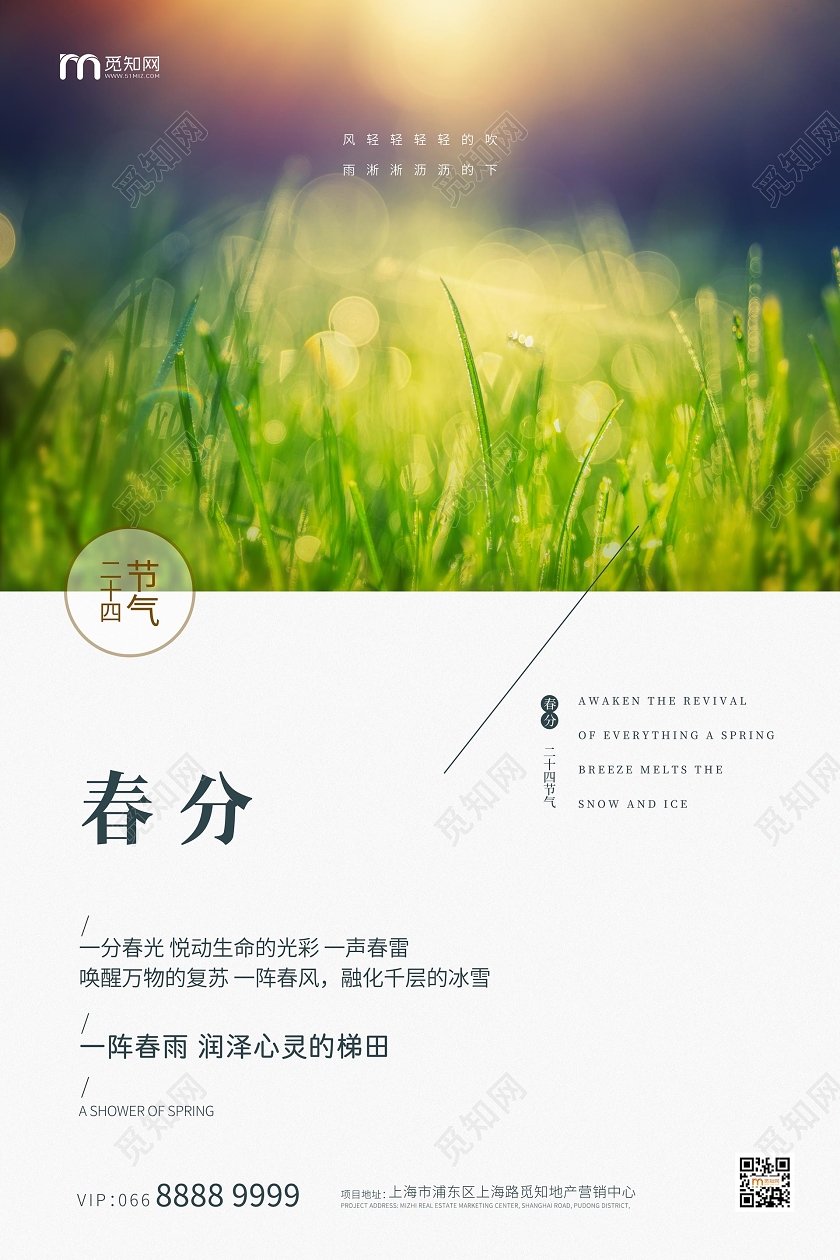 简约大气唯美春分二十四节气春分宣传海报