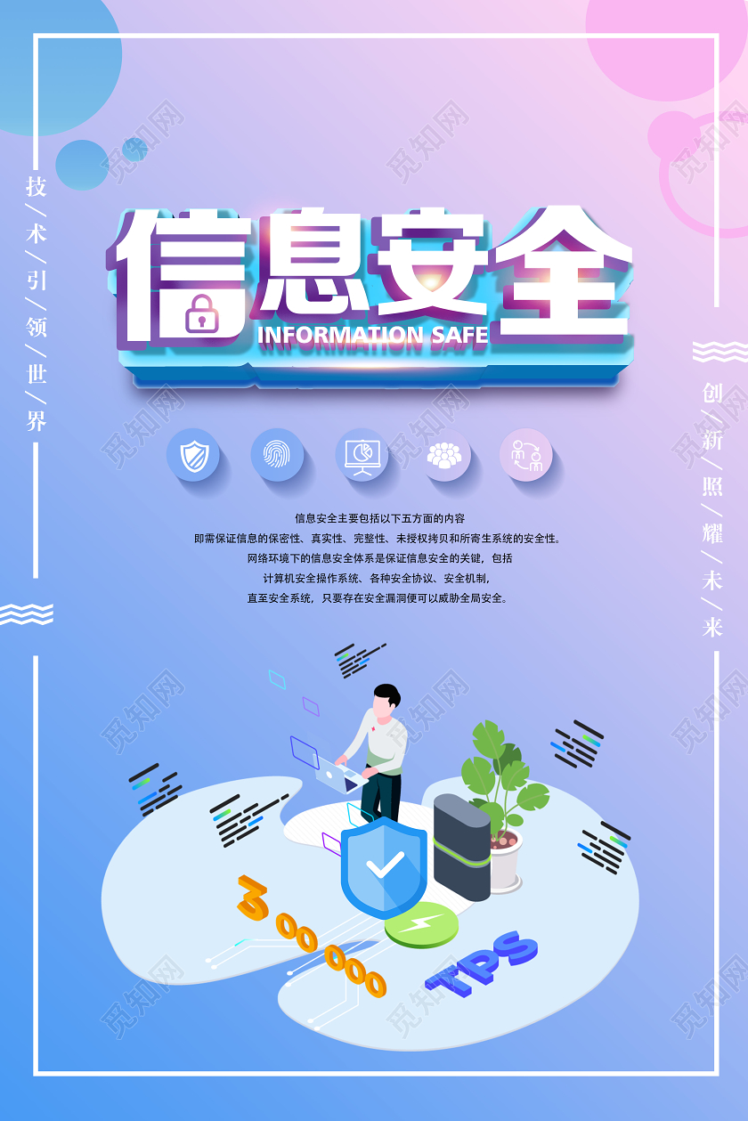 粉蓝色渐变信息安全宣传海报