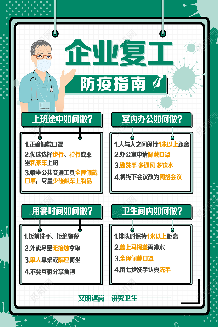 绿色卡通疫情企业复工海报