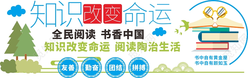 绿色创意知识改变命运阅读室校园文化墙读书文化墙