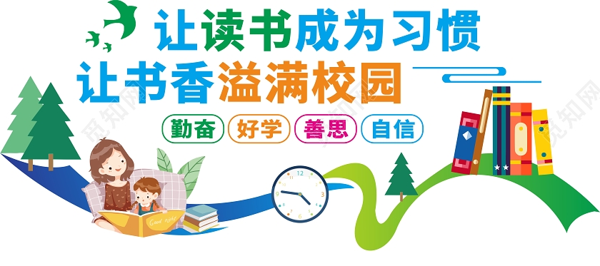 绿色卡通让读书成为习惯阅读室校园文化墙读书文化墙