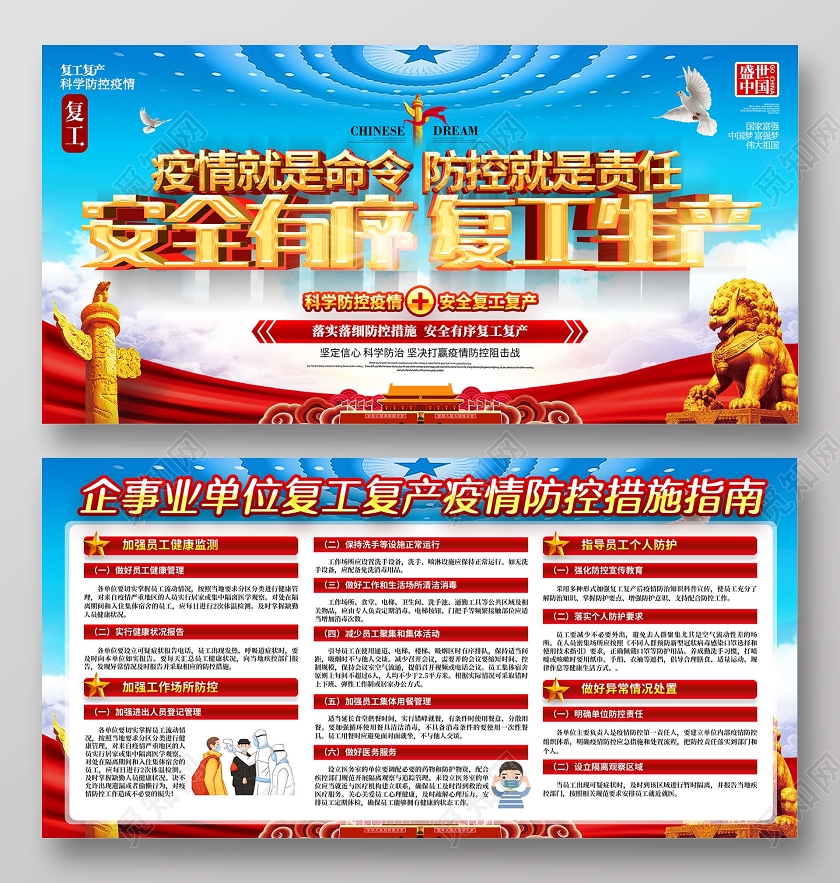 简约大气有序复工生产复工复产双面展板