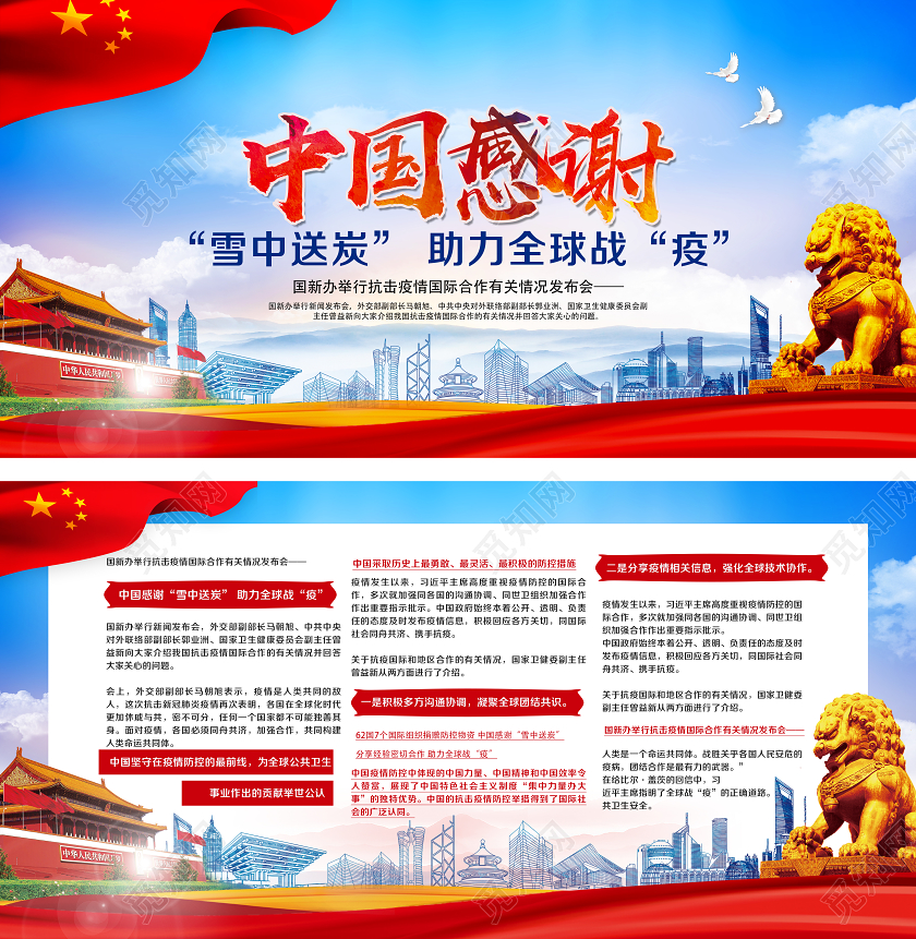 蓝色党风中国感谢雪中送炭助力全球战疫疫情展板