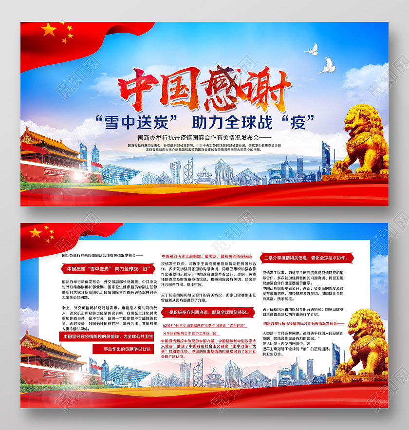 蓝色党风中国感谢雪中送炭助力全球战疫疫情展板