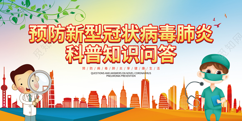炫彩简约预防新型冠状病毒科普知识问答复工双面展板