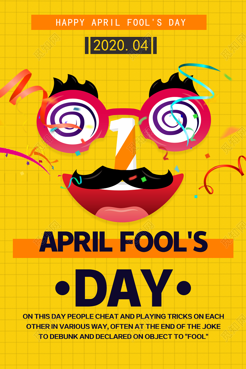 黄色卡通愚人节海报