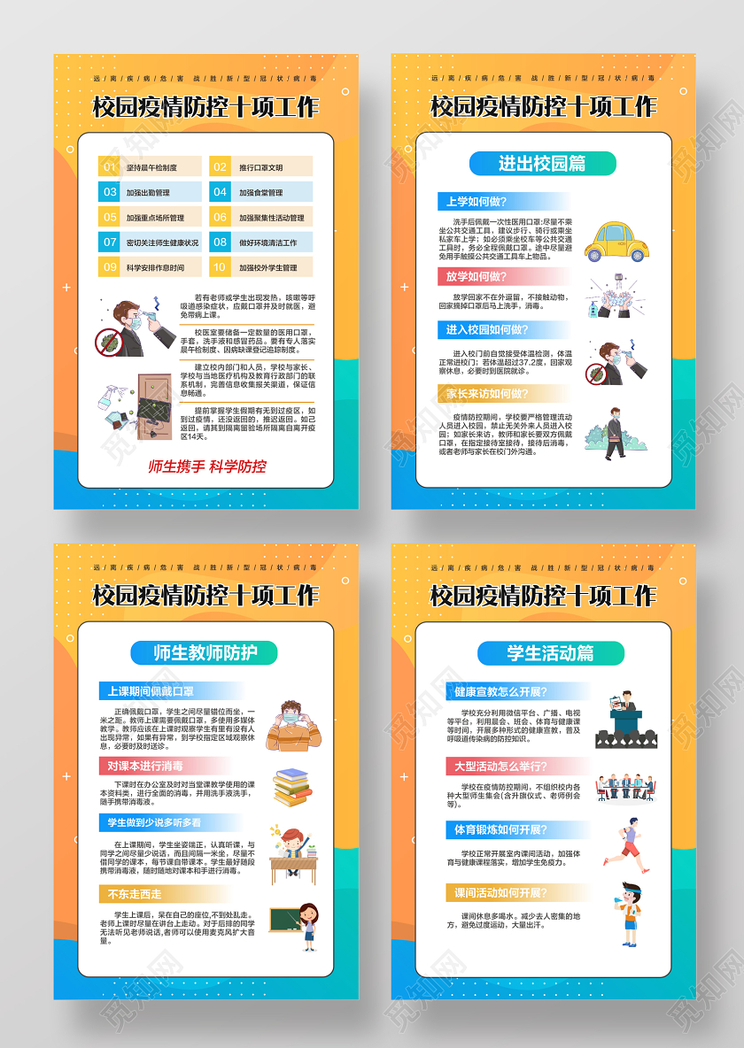 黄色简约校园疫情防控十项工作新型冠状病毒宣传海报