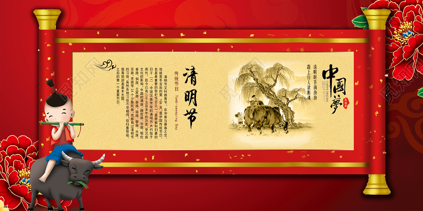 红色喜庆清明节清明节习俗展板