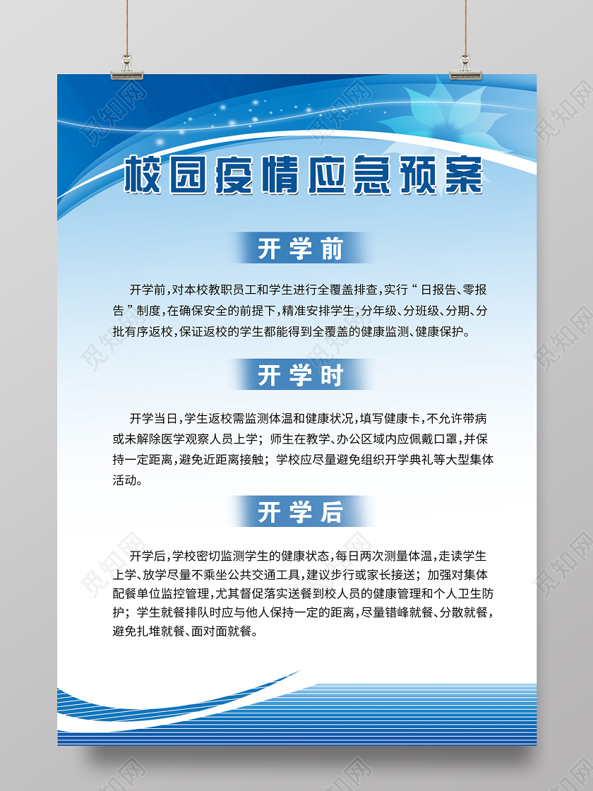 蓝色科技制度牌校园疫情应急预案防控开学制度宣传幼儿园幼儿园学校园防疫情防控