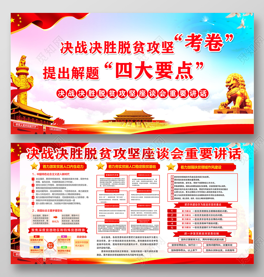 红色决战决胜脱贫攻坚座谈会重要讲话党政党课党建展板
