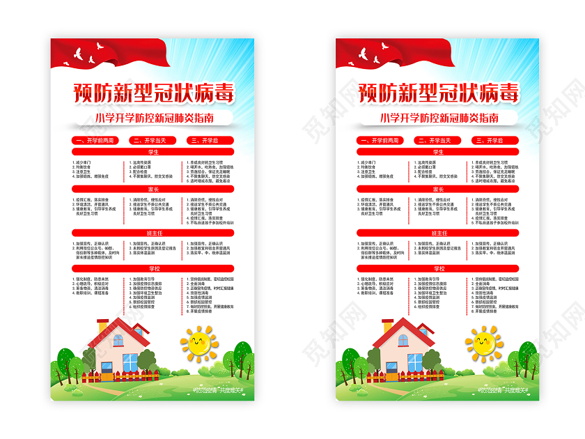 蓝色卡通预防新型冠状病毒幼儿园学校防疫情防控手机海报幼儿园学校园防疫情防控