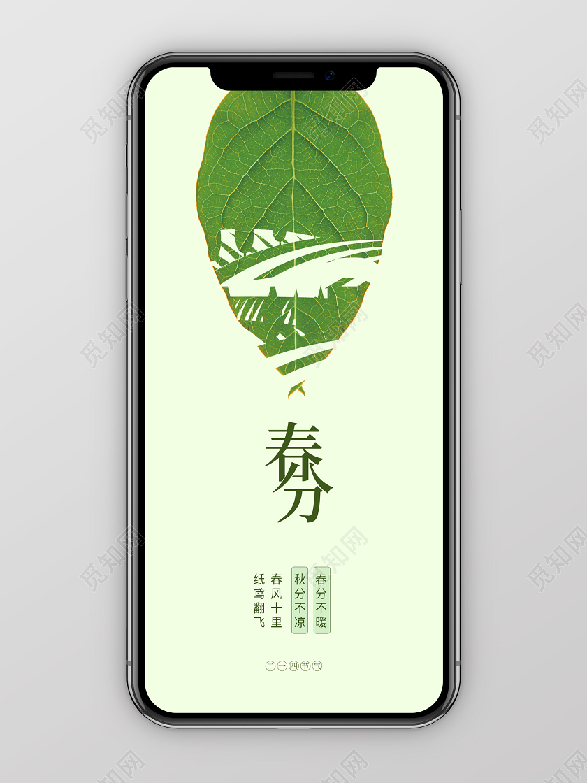 春分传统节气手机宣传绿色海报