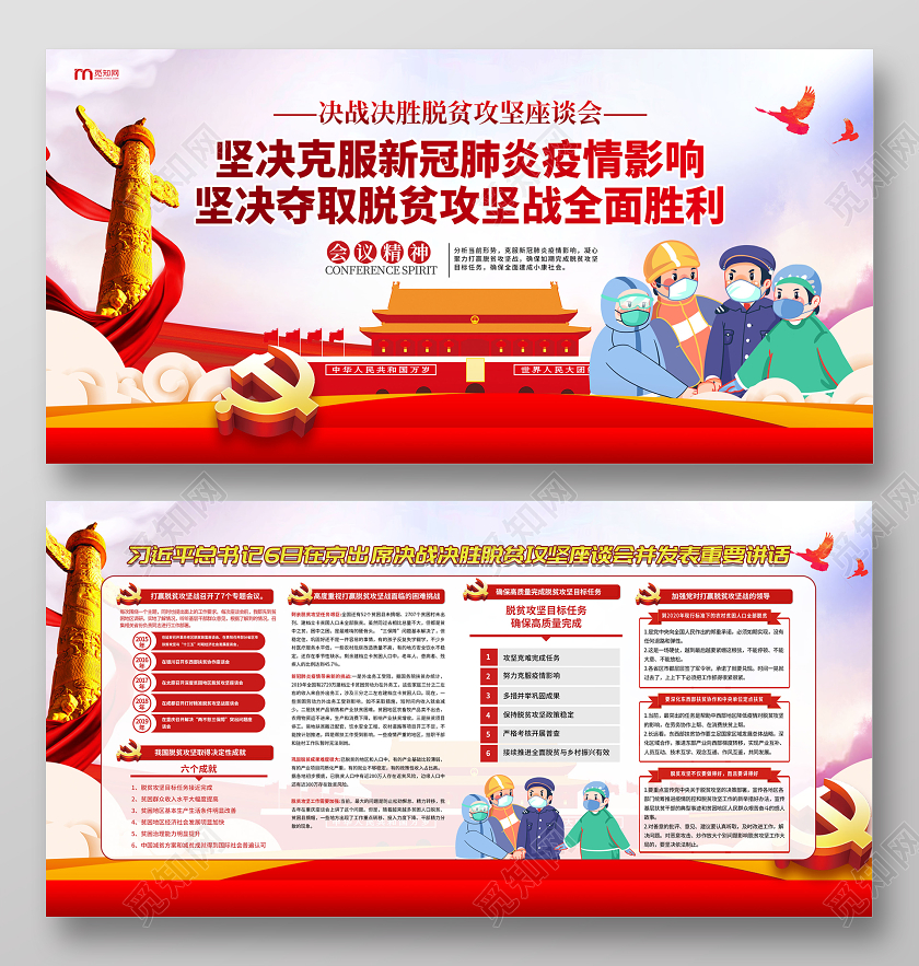 决战决胜脱贫攻坚座谈会党建党政党课展板设计