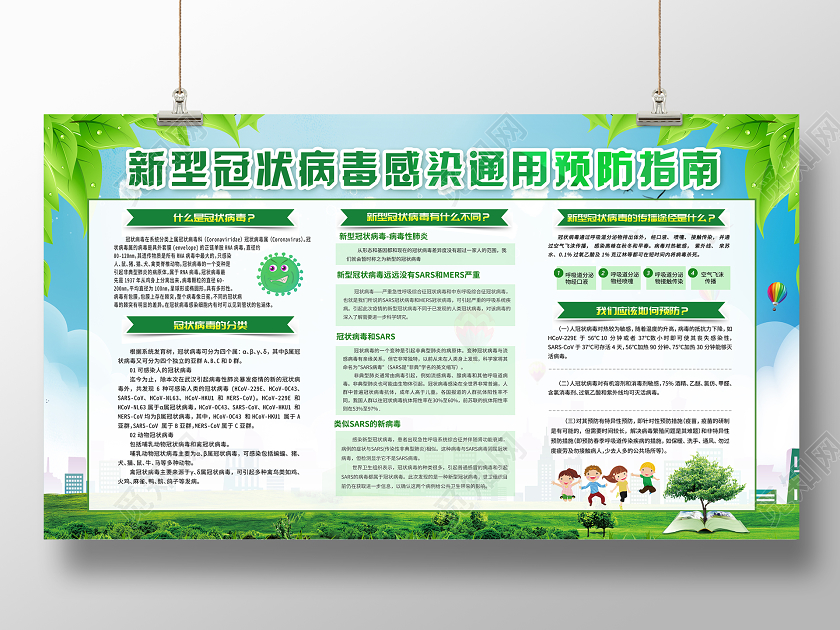 绿色小清新校园新冠疫情应急预案防控开学制度宣传展板幼儿园学校园防疫情防控