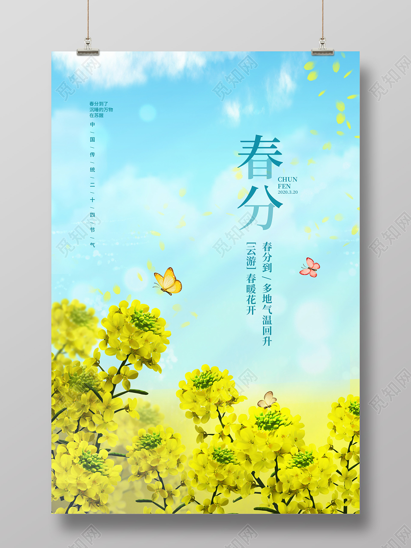 清新简约二十四节气春分春天宣传海报设计