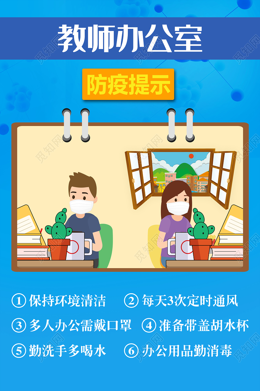 新型冠状病毒肺炎教师办公室教室防疫提示疫情防控简约双面海报