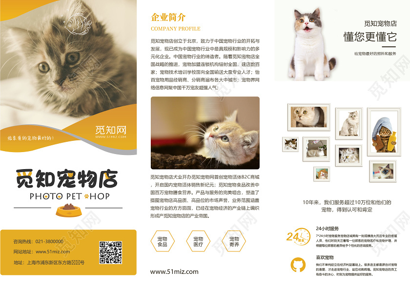 可爱黄色宠物店动物宣传折页