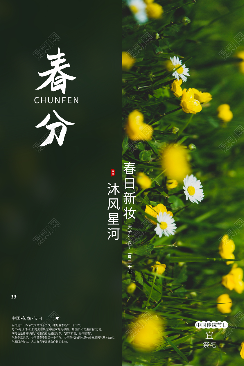 春分春天这个传统节气绿色海报