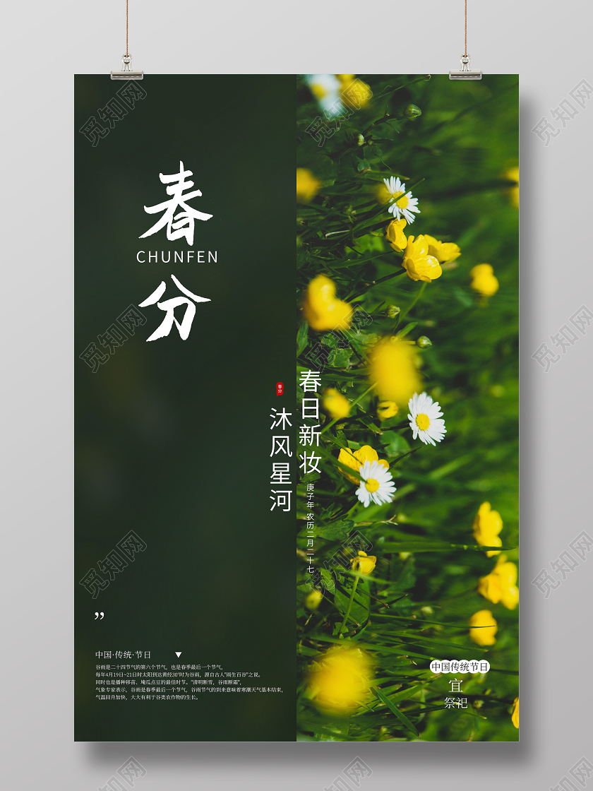 春分春天这个传统节气绿色海报