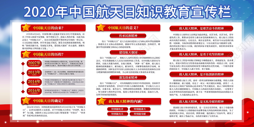 红色简约大气2020中国航天日知识教育宣传栏展板设计
