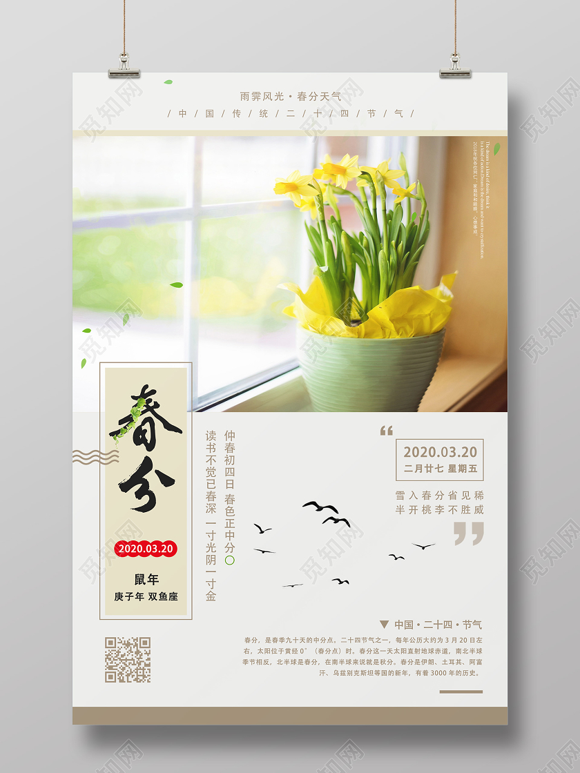 白色简约春分二十四节气春分海报